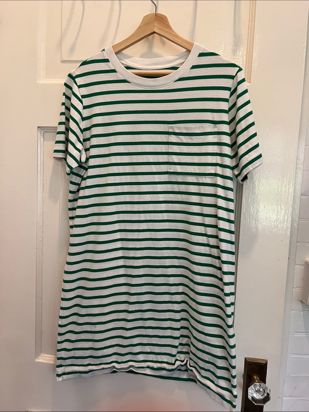 Everlane Green and White Striped Pocket Tee